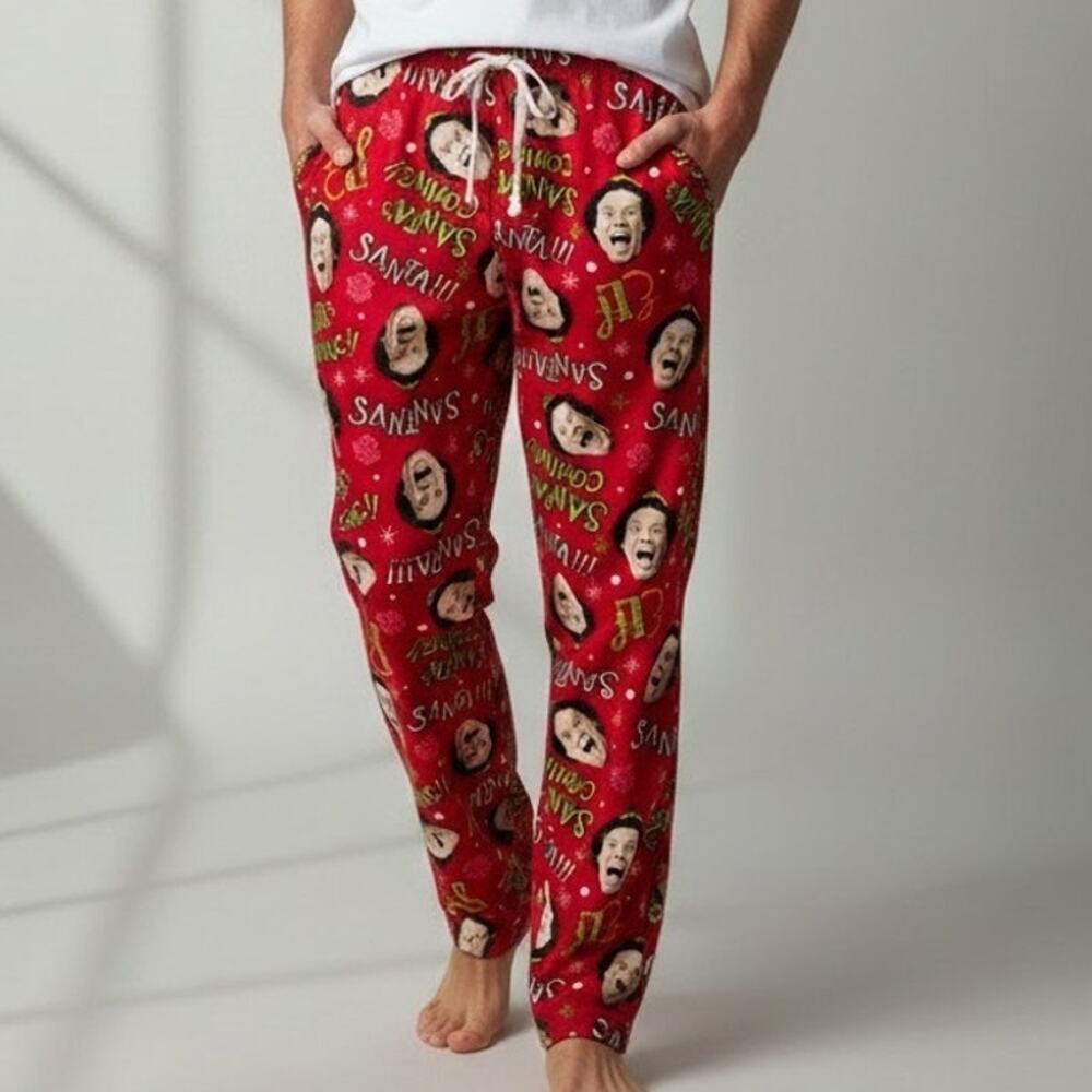 Elf Movie Pajama Pants Red Ultra Soft Holiday Men's Graphic Print Size L NWT